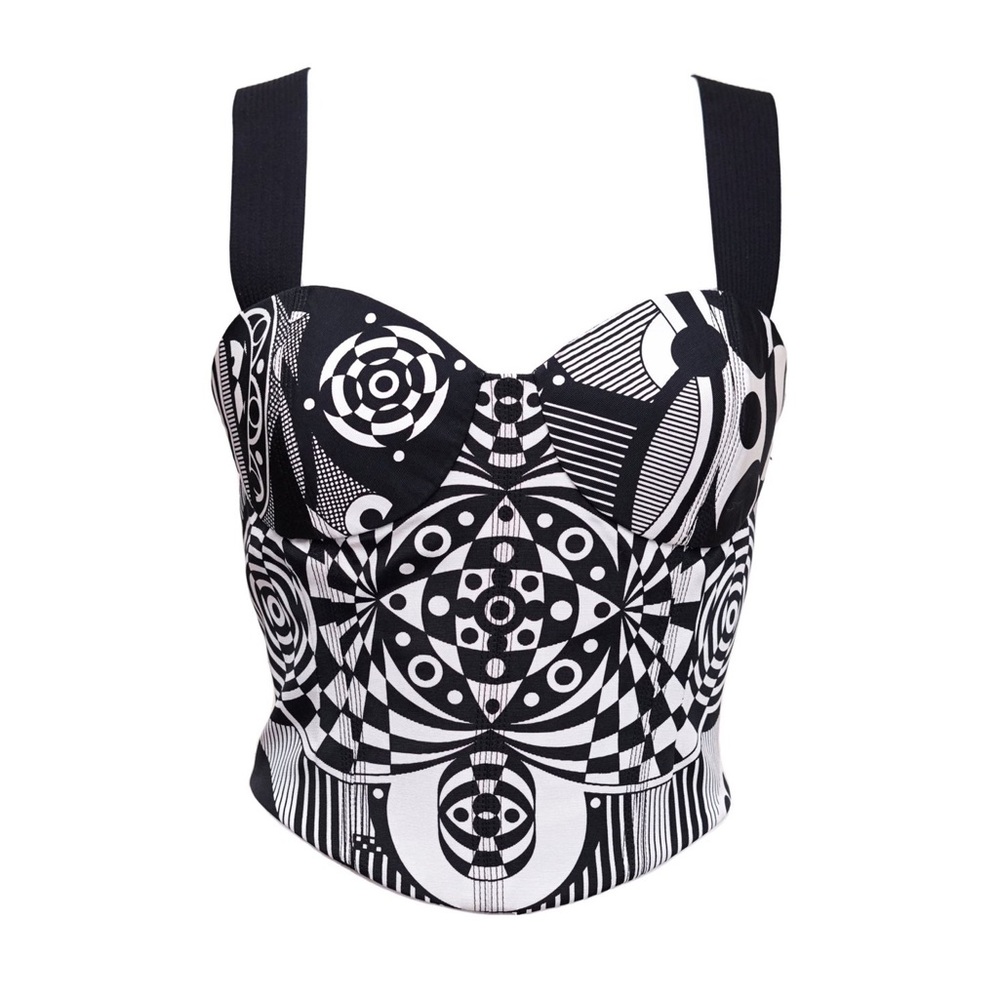 Gianni Versace Black and White Geometric Print Bustier